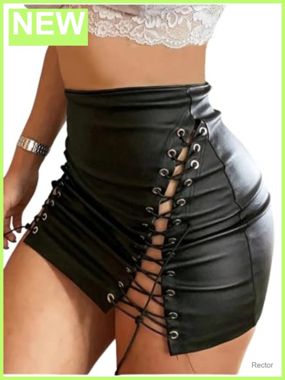 PU Leather Lace Up Side Bodycon Mini Skirt High Waist Club Night Out